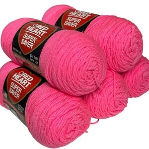 VTG Red Heart Super Saver Yarn PRETTY N‎ PINK 0722 Acrylic 7oz NO DYE ~ LOT OF 5